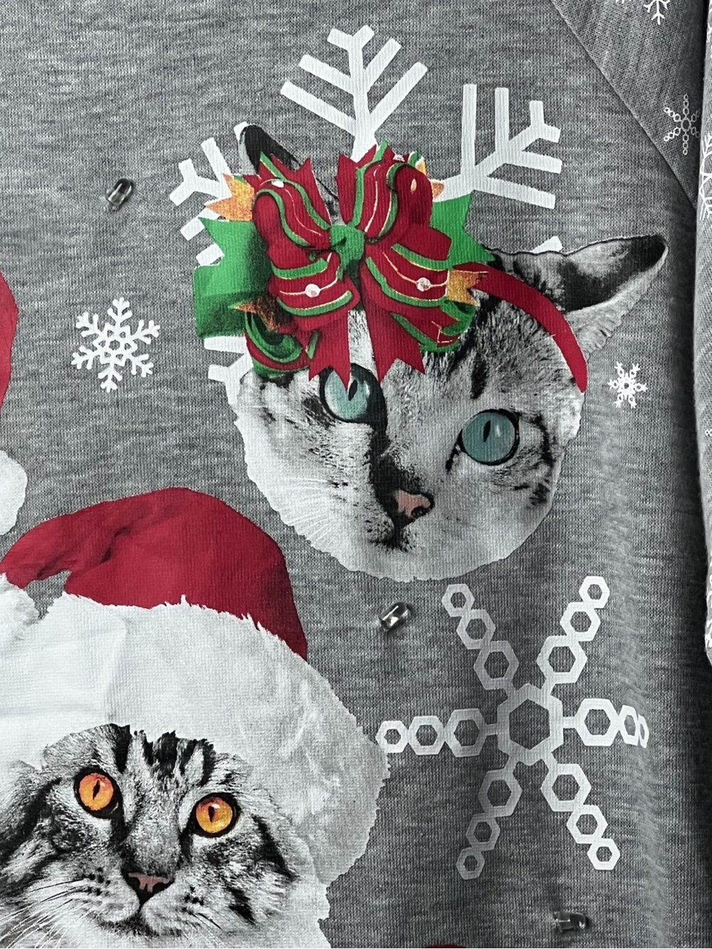 Freeze gray long sleeve cat light up Christmas sweater - Picture 3 of 7
